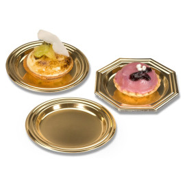 Plastic Tasting Mini Plate PS Dessert Octogonal shape Gold 8 cm (125 Units)  