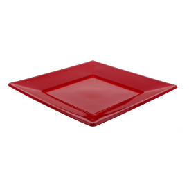 Plastic Plate Flat Square shape Red 17 cm (750 Units)