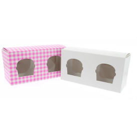 Paper Cupcake Box 2 Slots Pink 19,5x10x7,5cm (160 Units)