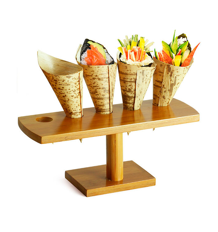 Bamboo Serving Cone Holder 5 slots 