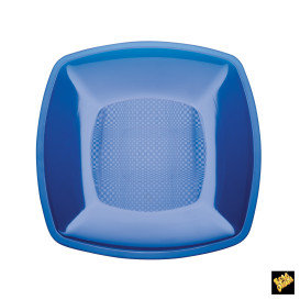 Plastic Plate Flat Blue Square shape PS 23 cm (25 Units) 