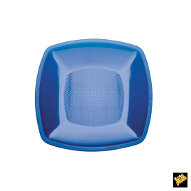 Plastic Plate Flat Blue Square shape PS 18 cm (25 Units) 