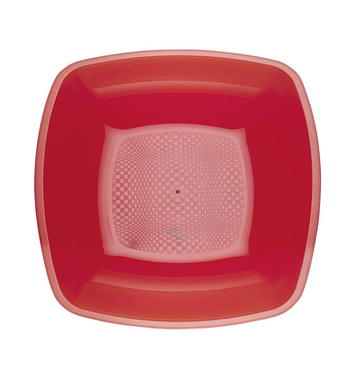 Plastic Plate Deep Red Square shape PS 18 cm (25 Units) 