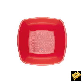 Plastic Plate Deep Red Square shape PS 18 cm (300 Units)