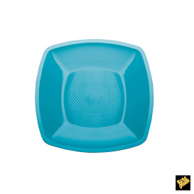 Plastic Plate Flat Turquoise Square shape PP 23 cm (300 Units)