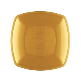 Plastic Plate Flat Gold Square shape PP 23 cm (12 Units) 