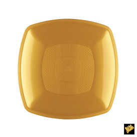 Plastic Plate Flat Gold Square shape PP 18 cm (300 Units)