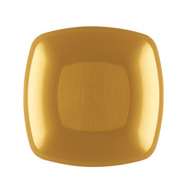 Plastic Plate Deep Gold Square shape PP 18 cm (300 Units)