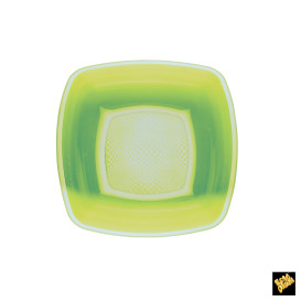 Plastic Plate Deep Lime Green Square shape PP 18 cm (25 Units) 