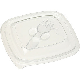 Plastic Lid for Bowl with Plastic Fork 125x125mm (500 Units)