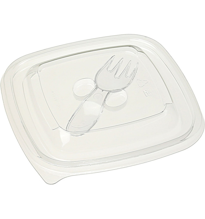 Plastic Lid for Bowl with Plastic Fork 125x125mm (500 Units)