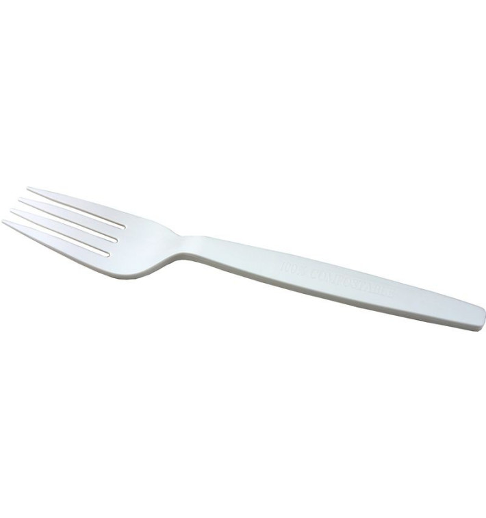 Cornstarch Fork PLA Biodegradable White 16cm (500 Units)