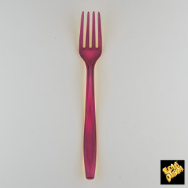 Plastic Fork PS Premium Burgundy 19cm (50 Units) 