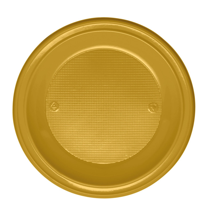 Plastic Plate PS Flat Gold Ø22 cm (30 Units) 