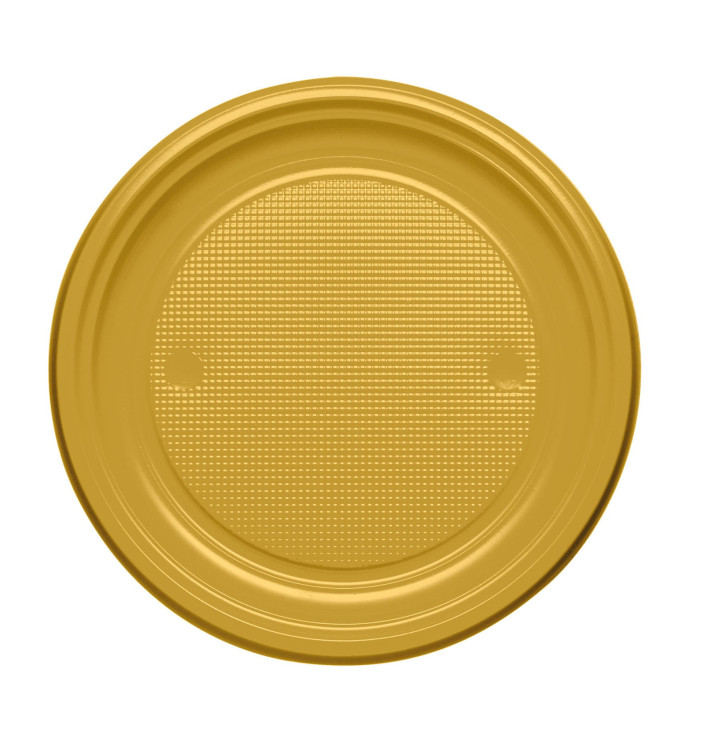 Plastic Plate PS Flat Gold Ø17 cm (50 Units) 