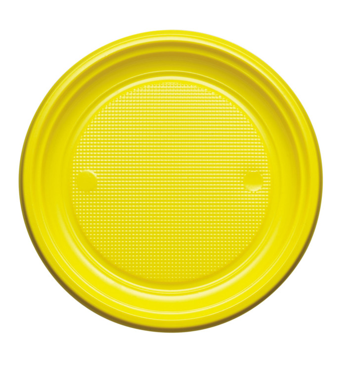 Plastic Plate PS Flat Yellow Ø22 cm (30 Units) 