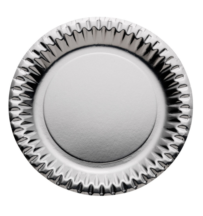 Paper Plate Round Shape "Party" Silver Ø23cm (10 Units) 