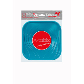 Plastic Plate PP "X-Table" Square shape Turquoise 18 cm (8 Units) 