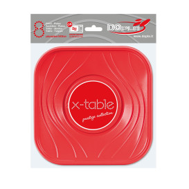 Plastic Plate PP "X-Table" Square shape Red 18 cm (8 Units) 