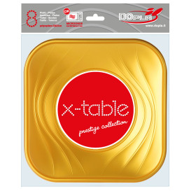 Plastic Plate PP "X-Table" Square shape Gold 23 cm (8 Units) 