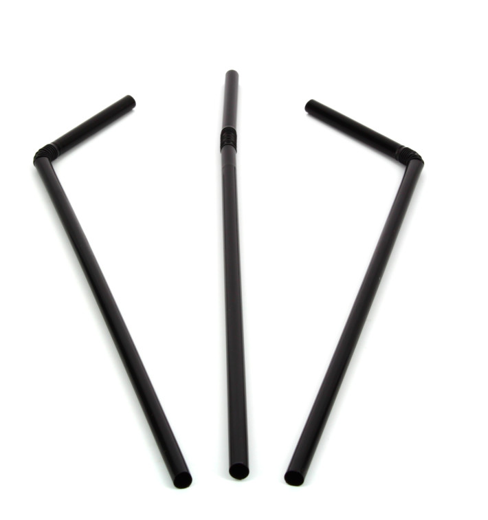 Plastic Straw Flexible PS Black Ø0,5cm 23cm (1000 Units)