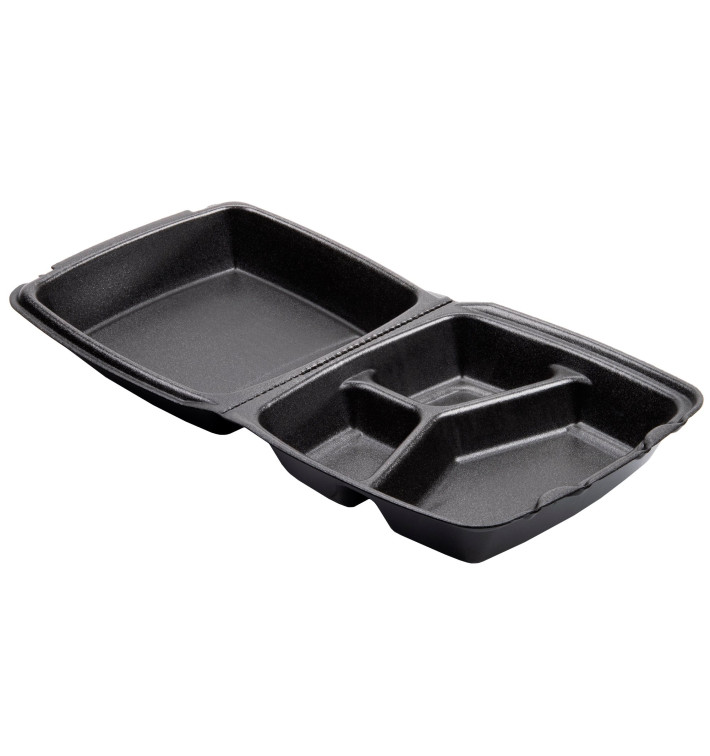 Foam Lunch Box 3 Compartments Black 2,10x2cm (100 Units)  