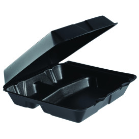 Foam Lunch Box 3 Compartments Black 2,40x2,35cm (100 Units)  