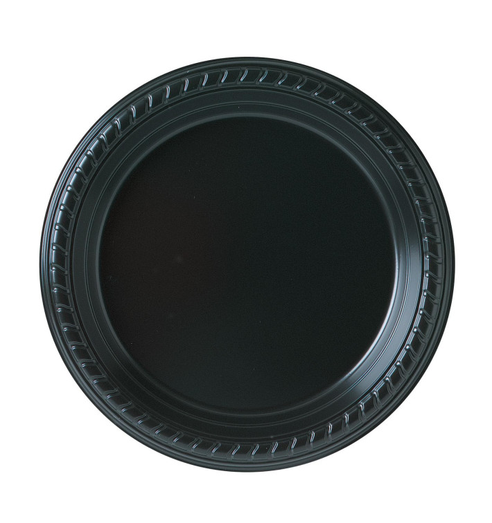 Plastic Plate Party PS Flat Black 18 cm (500 Units)