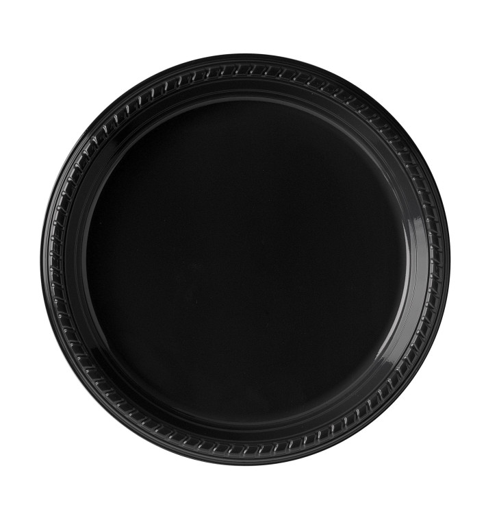 Plastic Plate Party PS Flat Black 26 cm (25 Units) 