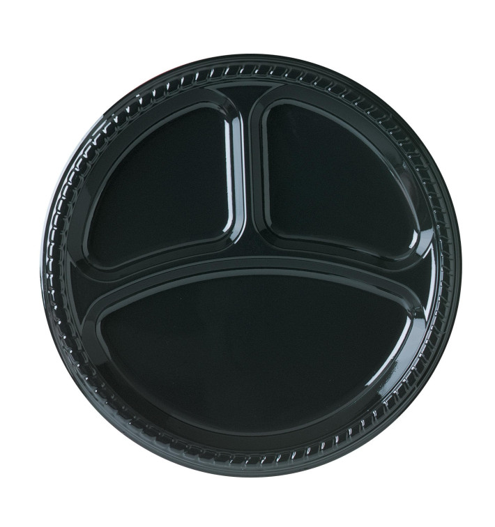 Plastic Plate Party PS Flat Black 3C 26 cm (25 Units) 