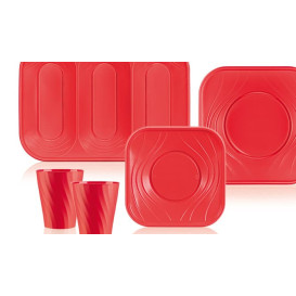 Plastic Plate PP "X-Table" Square shape Red 23 cm (8 Units) 