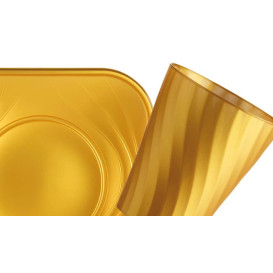 Plastic Plate PP "X-Table" Square shape Gold 18 cm (8 Units) 