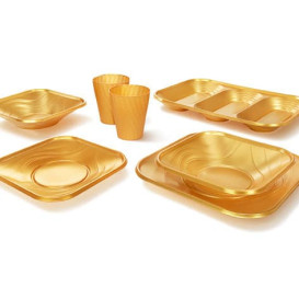 Plastic Plate PP "X-Table" Square shape Gold 18 cm (8 Units) 