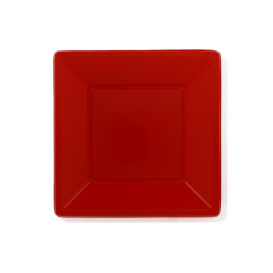 Plastic Plate Flat Square shape Red 17 cm (25 Units) 