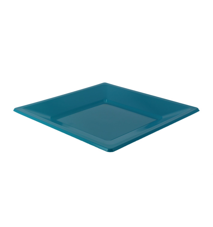 Plastic Plate Flat Square shape Turquoise 17 cm (25 Units) 