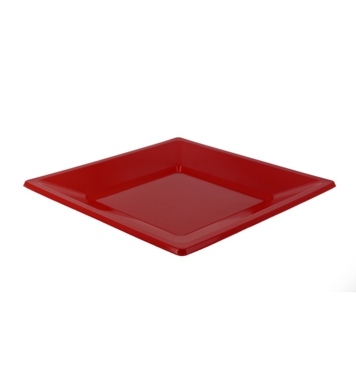 Plastic Plate Flat Square shape Red 17 cm (25 Units) 