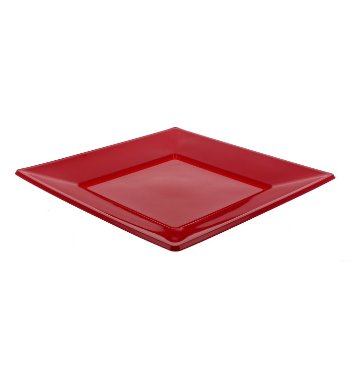 Plastic Plate Flat Square shape Burgundy 17 cm (360 Units)