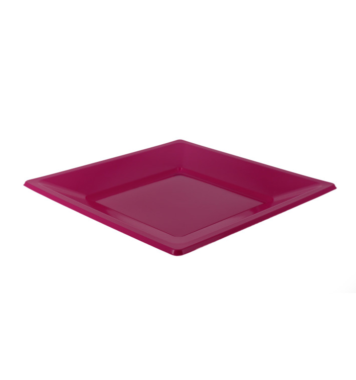 Plastic Plate Flat Square shape Fuchsia 17 cm (5 Units) 