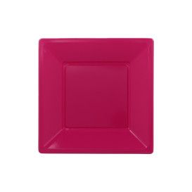 Plastic Plate Flat Square shape Fuchsia 17 cm (5 Units) 