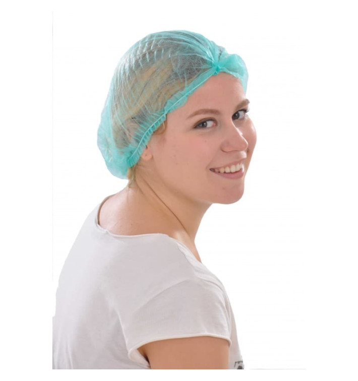 Disposable Bouffant Cap Accordion PP Green 1 Gum Ø53cm (100 Units)  