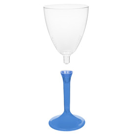 Plastic Stemmed Glass Wine Blue Clear Removable Stem 180ml (40 Units)