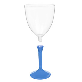 Plastic Stemmed Glass Wine Blue Clear Removable Stem 300ml (40 Units)