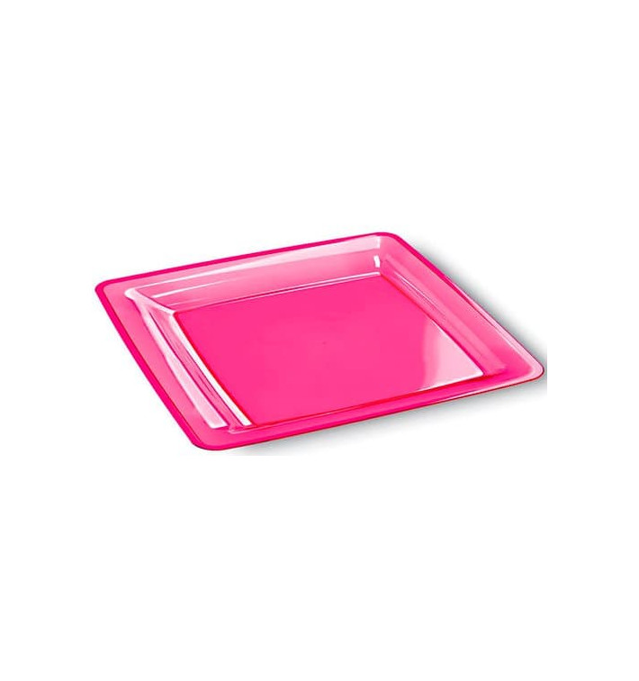 Plastic Plate Square shape Extra Rigid Raspberry 18x18cm (6 Units) 