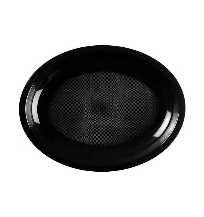 Plastic Platter Microwavable Oval Shape Black "Round" 25,5x19 cm (50 Units) 