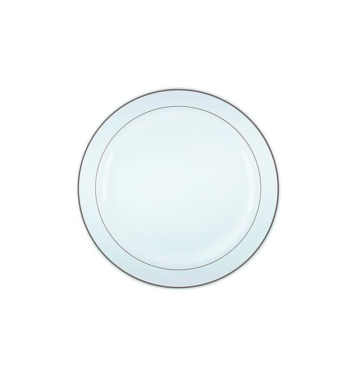 Plastic Plate Extra Rigid with Border Silver 15cm (20 Units) 