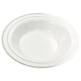 Plastic Plate Extra Rigid Deep with Border Silver 23cm (200 Units)