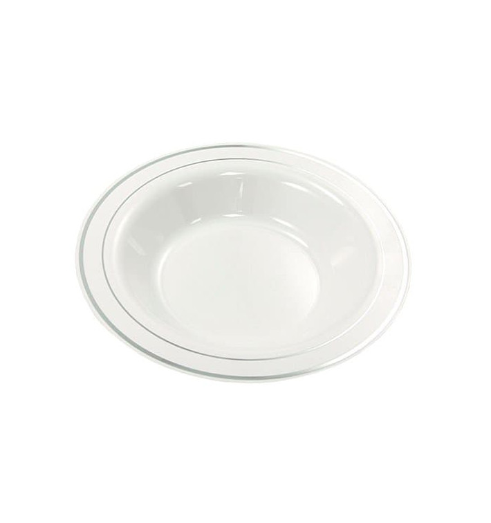 Plastic Plate Extra Rigid Deep with Border Silver 23cm (200 Units)