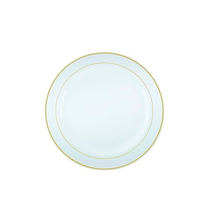 Plastic Plate Extra Rigid with Border Gold 15cm (200 Units)