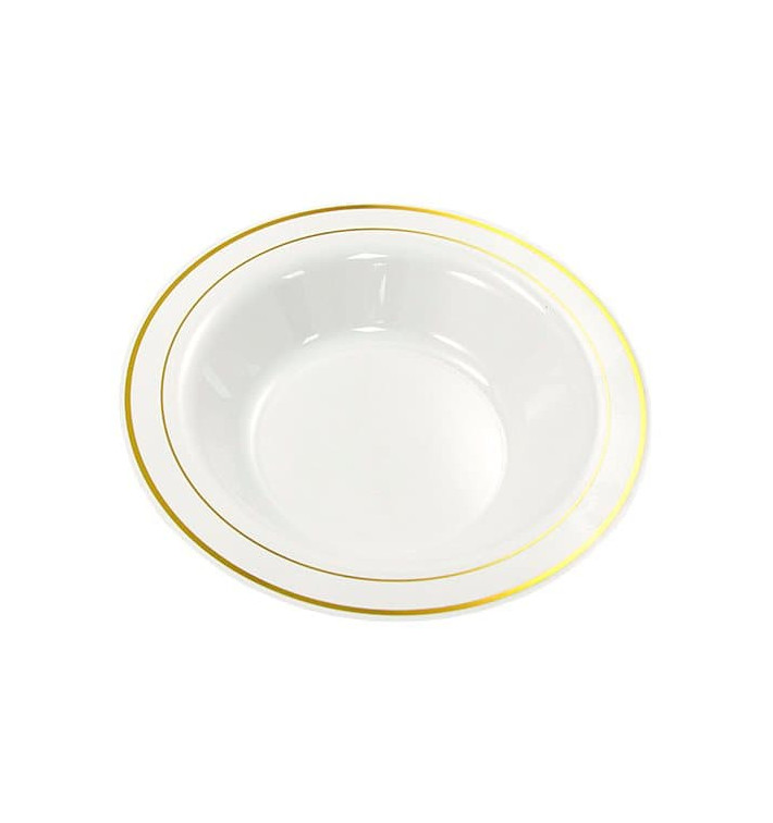 Plastic Plate Extra Rigid Deep with Border Gold 23cm (200 Units)