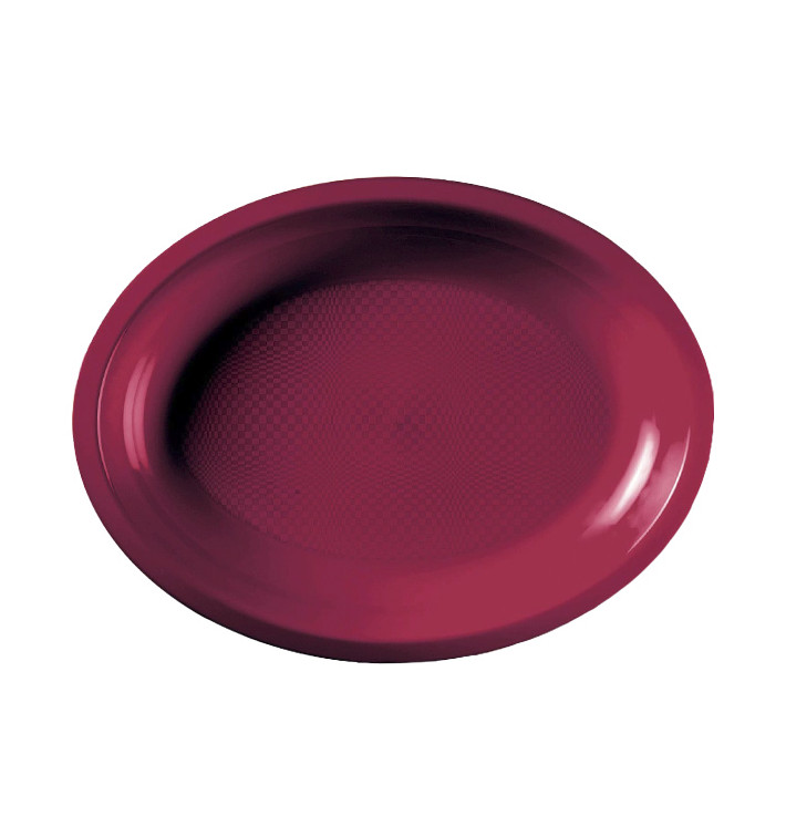 Plastic Platter Microwavable Oval Shape Burgundy "Round" 25,5x19 cm (50 Units) 